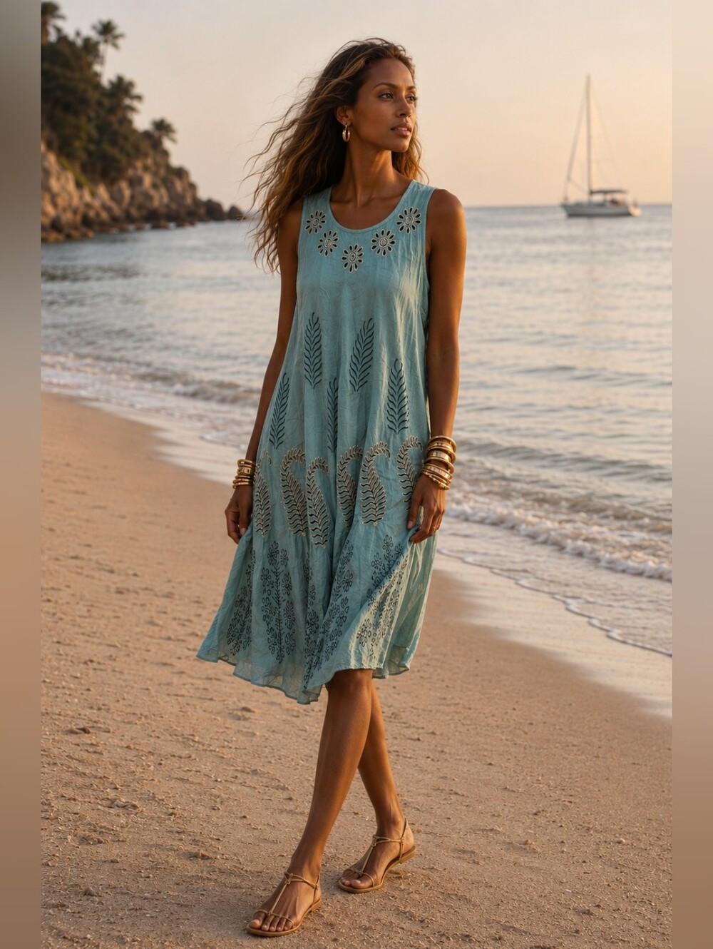 Ingear Resort Embriodered Sea Foam Umbrella Dress